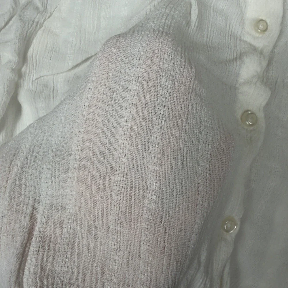 RAG POETS White Textured Cropped Button Up Shirt Dolman Sleeve Tie Front Size S